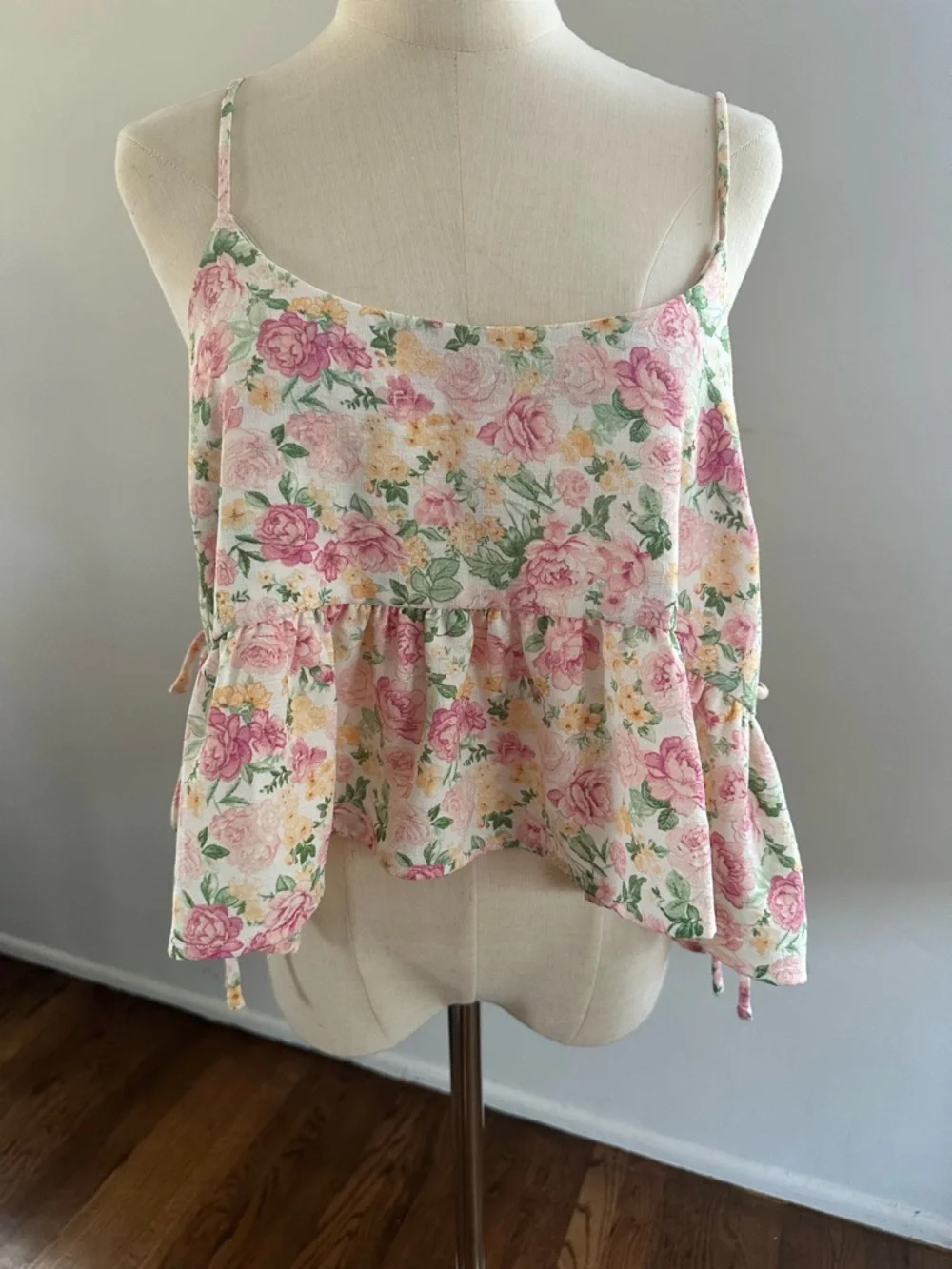 Altar’d State Pink Floral Ruffle Cami | Babydoll Tank Cottagecore Coquette - Picture 1 of 5